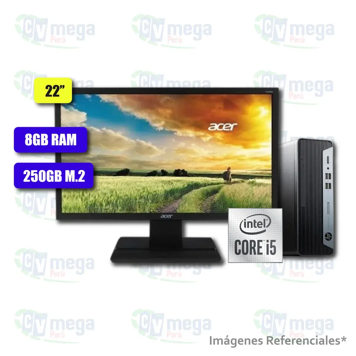 Combo HP ProDesk 400 G7 i5 + monitor Acer V226HQL 22" semi nuevo — HP Combos en CVmega Perú