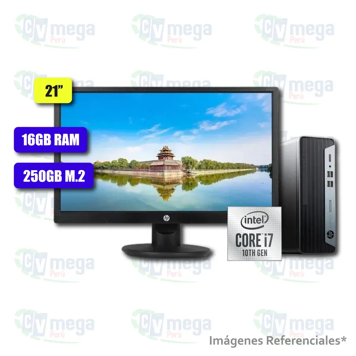 Combo HP ProDesk 400 G7 i7 + monitor HP V214a 21" semi nuevo — HP Combos en CVmega Perú