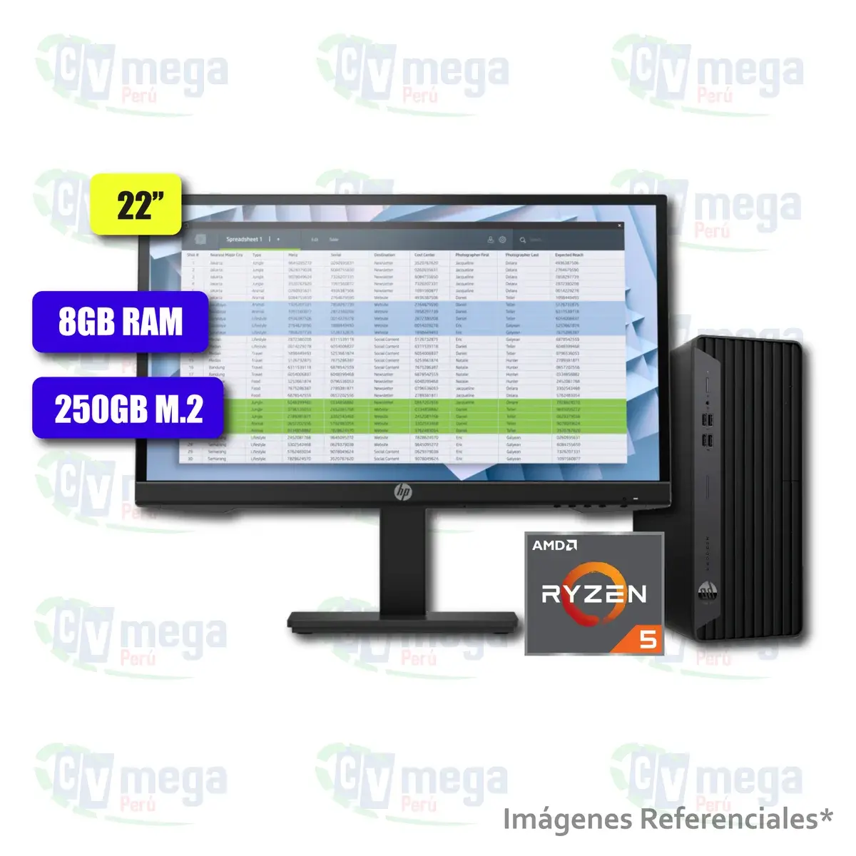 Combo HP ProDesk 405 G6 Ryzen 5 + monitor HP P22 G4 22" semi nuevo — HP Combos en CVmega Perú