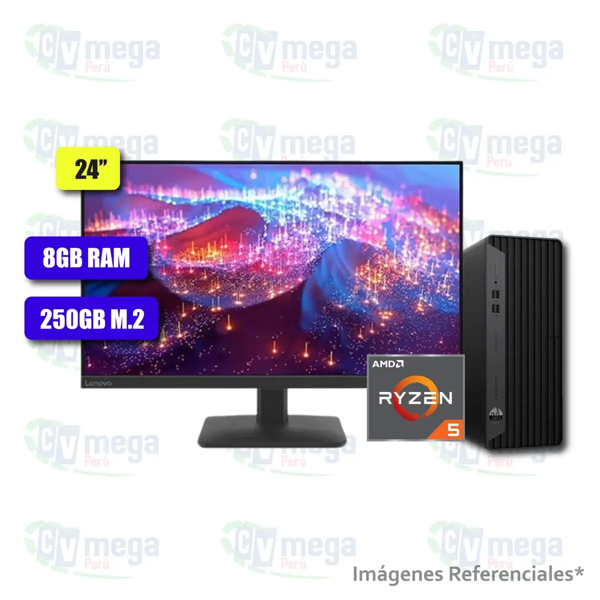 Combo HP ProDesk 405 G6 Ryzen 5 + monitor Lenovo ThinkVision E24 semi nuevo — HP Combos en CVmega Perú