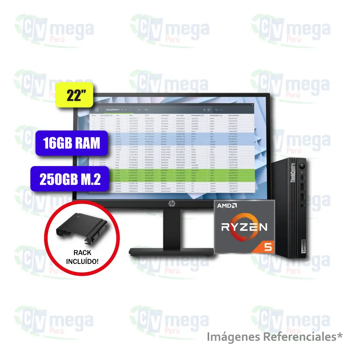 CPU Lenovo Tiny M75q + Monitor HP P22 G4 22" semi nuevo — Lenovo Combos Mini PC en CVmega Perú