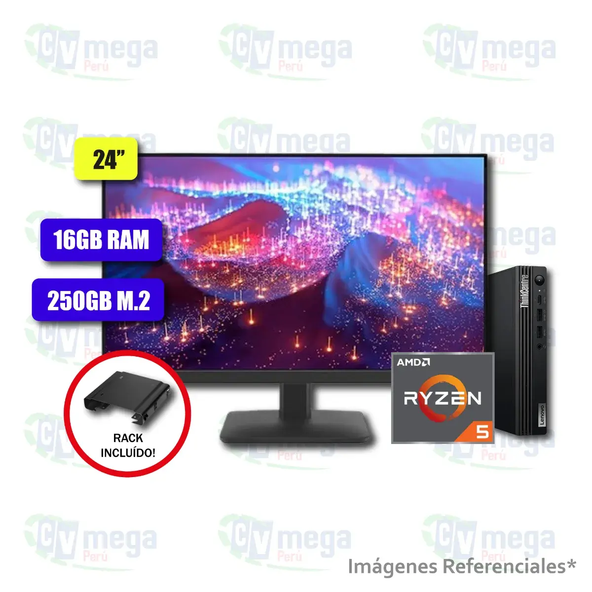 CPU Lenovo Tiny M75q + monitor Lenovo ThinkVision E24 semi nuevo — Lenovo Combos Mini PC en CVmega Perú